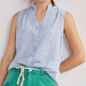 Anthropologie Tiny Embroidered Eyelet Tank Sky Blue Sleeveless Vneck Sz S NEW